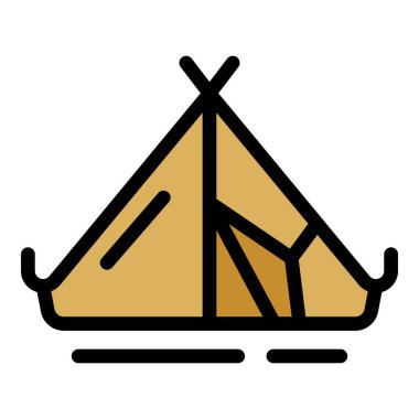 Turist çadırı simgesi renk ana hatları vektörü