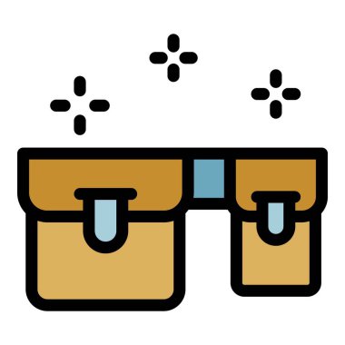 Turist küçük torbalar simge renk ana hatları vektörü