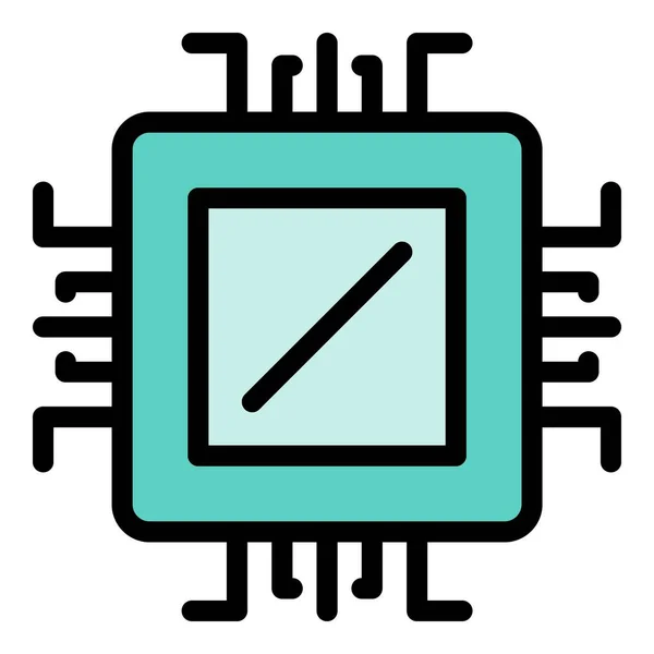 Microchip icono del procesador vector contorno de color — Archivo Imágenes Vectoriales