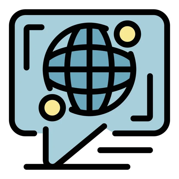 Globus im Chat-Wolkensymbol farbiger Umrissvektor — Stockvektor