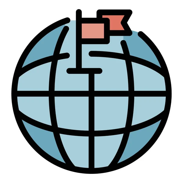 Globe en twee vlaggen pictogram kleur omtrek vector — Stockvector