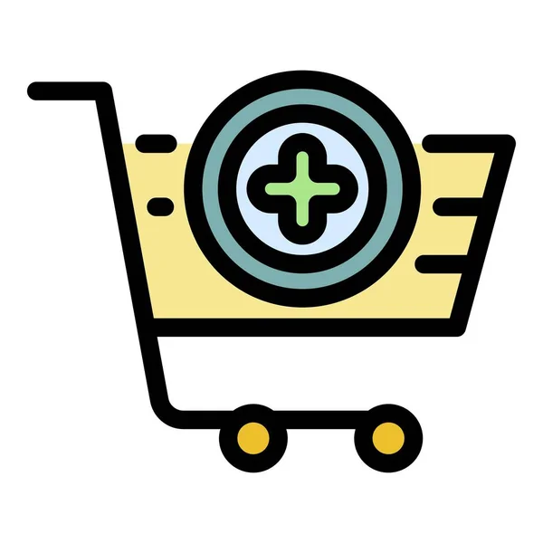 Trolley winkel winkelwagentje pictogram kleur overzicht vector — Stockvector
