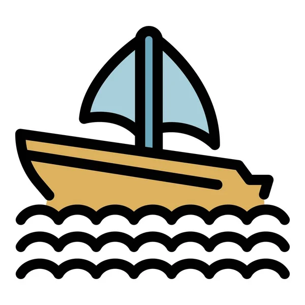 Ship on waves icon color outline vector — Stock Vector