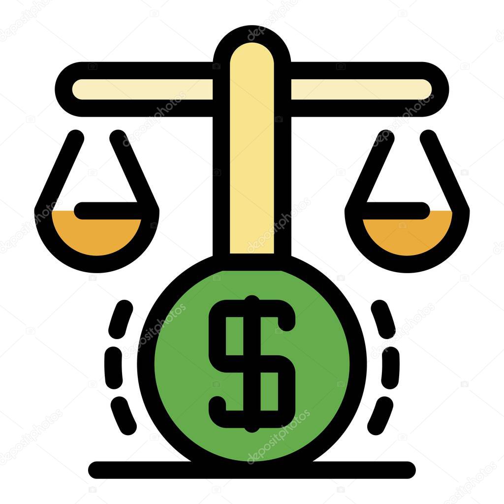 Scales and dollar icon color outline vector