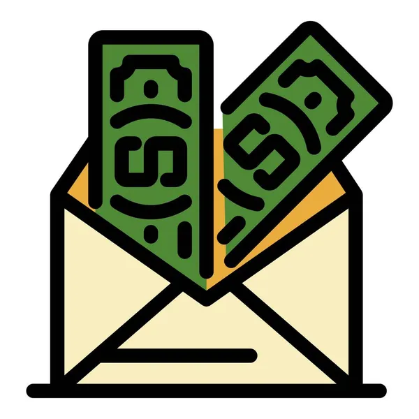 Dinheiro de um ícone de envelope vetor de contorno de cor —  Vetores de Stock