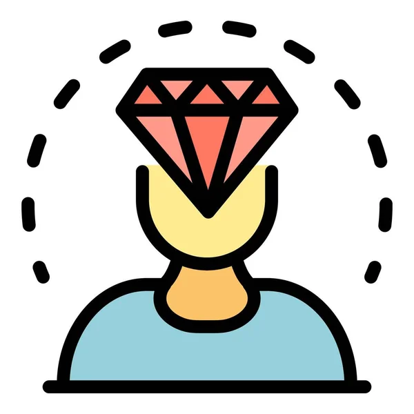 Diamante en la cabeza icono color contorno vector — Archivo Imágenes Vectoriales