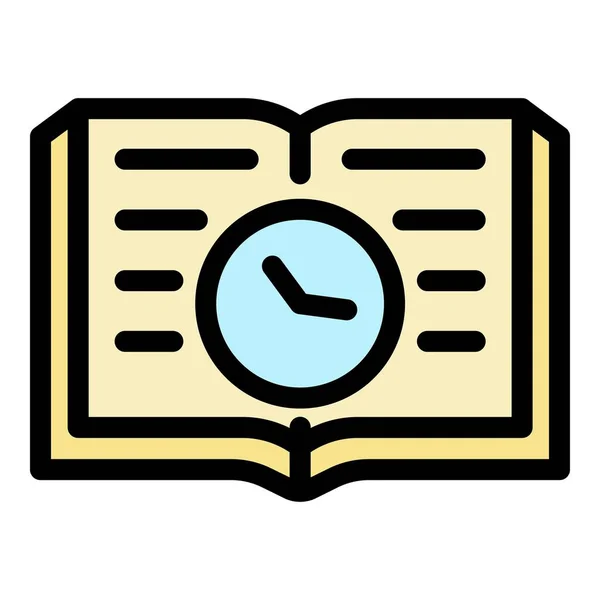 Άνοιγμα διανύσματος περιγράμματος εικονιδίων βιβλίου και χρόνου — Διανυσματικό Αρχείο