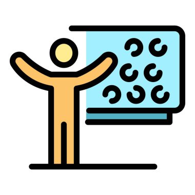 Bir karatahta simgesinin önündeki adam renk çizgisi vektörü