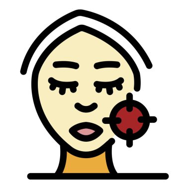 Dişi yüz ve kapsam simgesi renk ana hatları vektörü