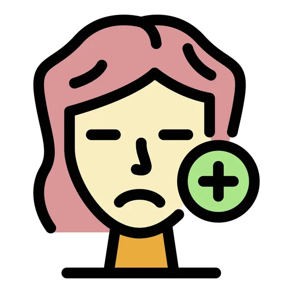 Female face and plus sign icon color outline vector — Stock Vector