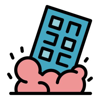 Yıkım evi simgesi renk ana hatları vektörü