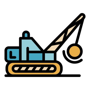 Yıkıcı kazıcı simgesi renk ana hatları vektörü