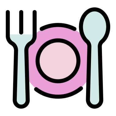 Yemek simgesi renk ana hatları vektörü