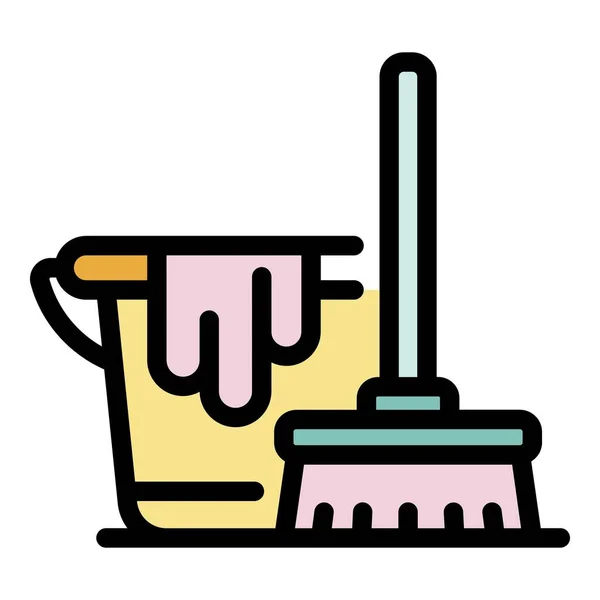 Oda servisi simgesi temizleme rengi ana hatları vektörü — Stok Vektör