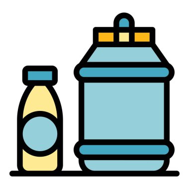 Çiftlik taze süt üreticisi simgesi renk ana hatları vektörü