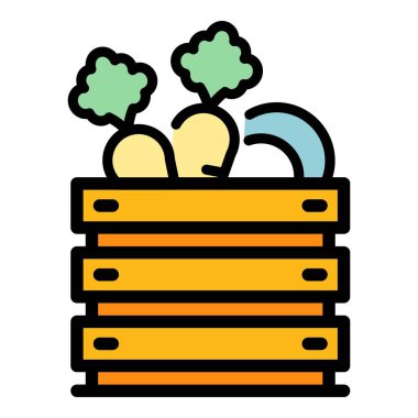 Taze sebze kutusu simgesi renk ana hatları vektörü