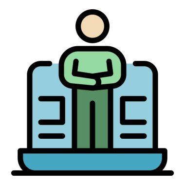 Laptop strateji yöneticisi simge renk ana hatları vektörü