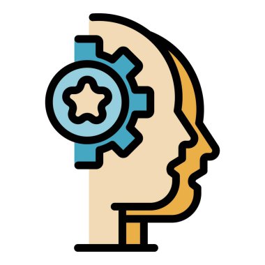 Ürün yöneticisi dişli ikon renk ana hatları vektörü