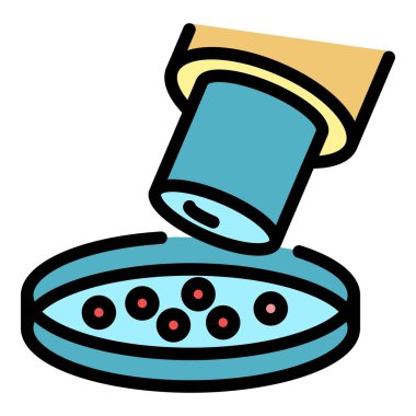 Balık yemi taneleri simge renk ana hatları vektörü