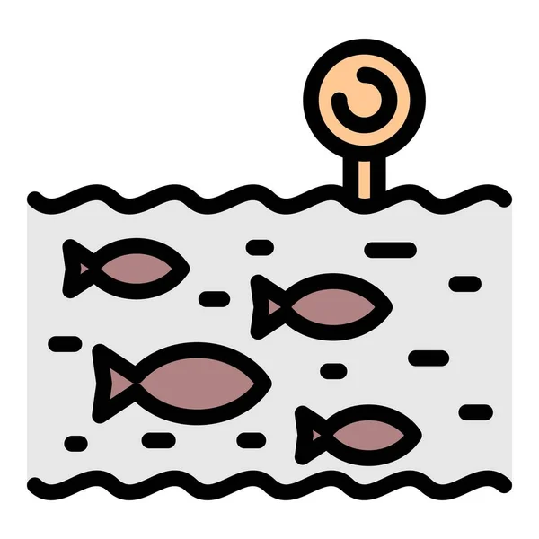 Fisch im Wasser Farm Symbol Farbe Umrissvektor — Stockvektor
