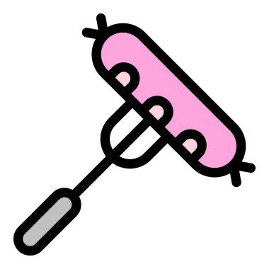 Çatal simgesi üzerindeki sosis renk ana hatları vektörü