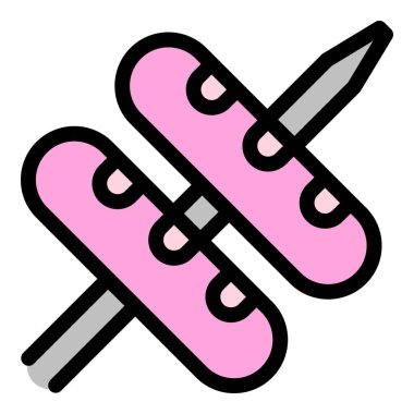 Bbq sosis simgesi renk ana hatları vektörü