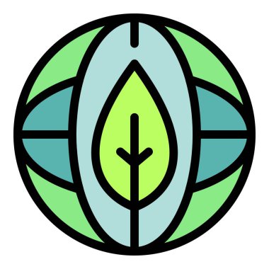 Dünya simgesi renk ana hatları vektöründe yaprak