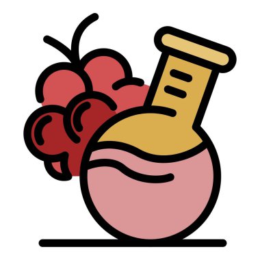 Üzüm ve matara simgesi renk ana hatları vektörü