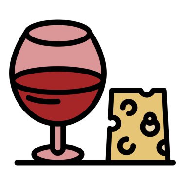 Cam ve peynir simgesi renk ana hatları vektörü