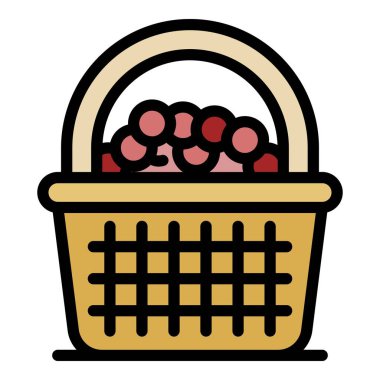 Üzüm sepeti simgesi renk ana hatları vektörü