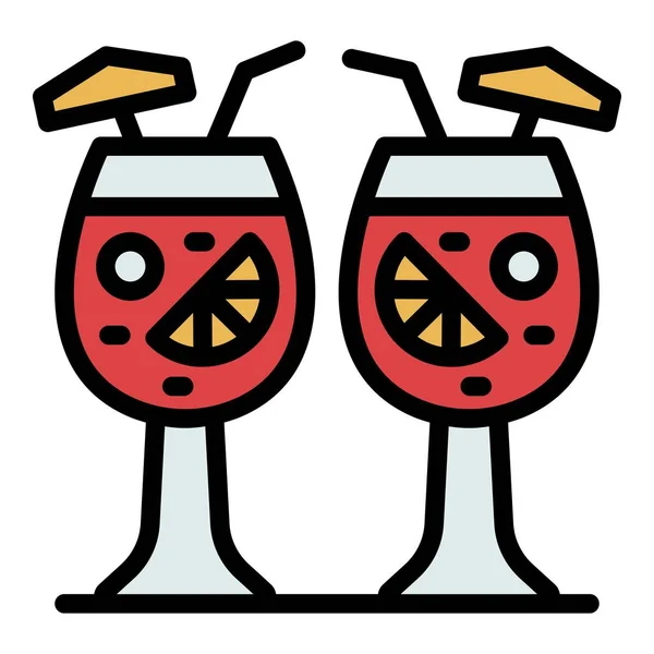 Zwei tropische Cocktails Symbolfarbe Umrissvektor — Stockvektor