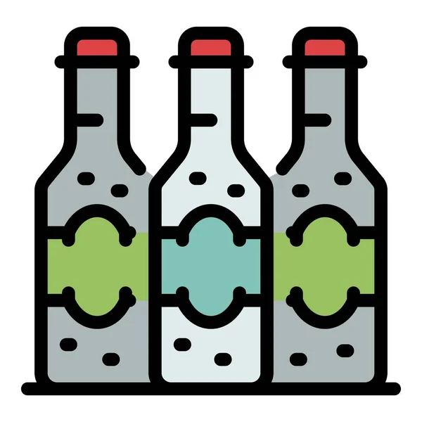 三瓶啤酒图标颜色轮廓矢量 — 图库矢量图片