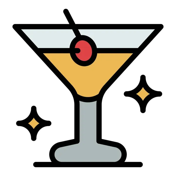 玻璃杯图标颜色轮廓矢量中的Martini — 图库矢量图片
