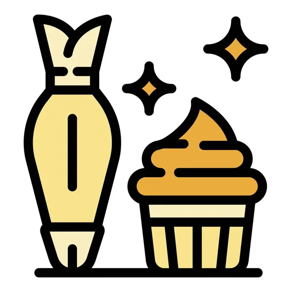 Krémes cupcake ikon színes vázlat vektor — Stock Vector
