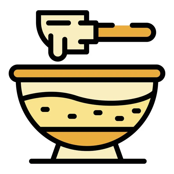 Bowl with dough and paddle icon color outline vector — Stock Vector