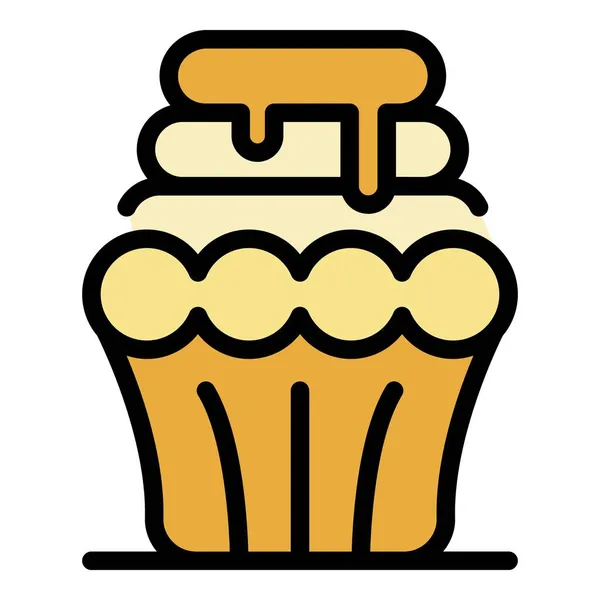 Cupcake en rodajas icono color contorno vector — Archivo Imágenes Vectoriales