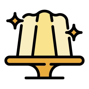 Panna cotta keki bir simge renk ana hatları vektörü üzerinde