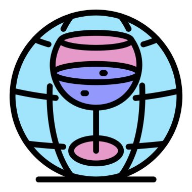 Cam ve dünya simgesi renk ana hatları vektörü