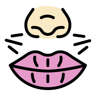 Dudaklara yakın kıllar kaldırma simgesi renk ana hatları vektörü