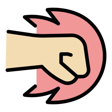 Yumruk alevi simgesi renk ana hatları vektörü