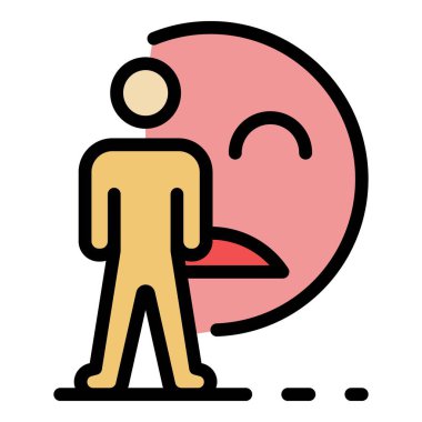 Kişi ve üzgün gülümseme ikonu renk ana hatları vektörü