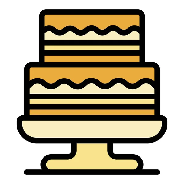 Zwei Ebenen Kuchen auf einem Stand Symbol Farbe Umrissvektor — Stockvektor