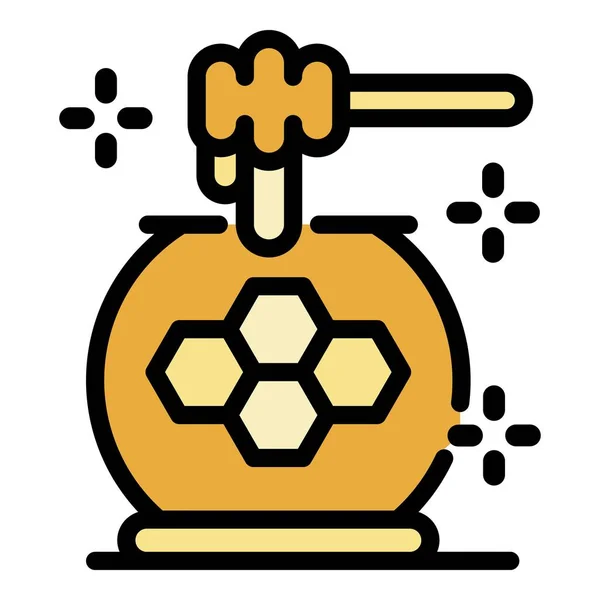Tarro de miel y vector de contorno de color icono de la cacerola — Vector de stock