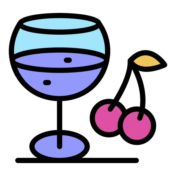 Glass with drink and cherry icon color outline vector — Stock Vector