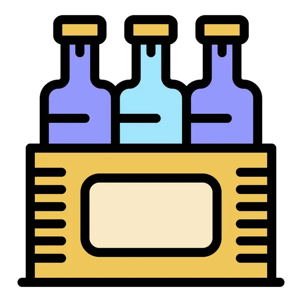 Drei Flaschen in Box-Symbol Farbumrissvektor — Stockvektor