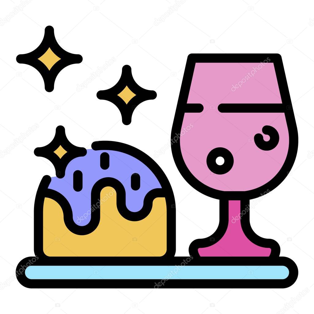 Glass with drink and cake icon color outline vector