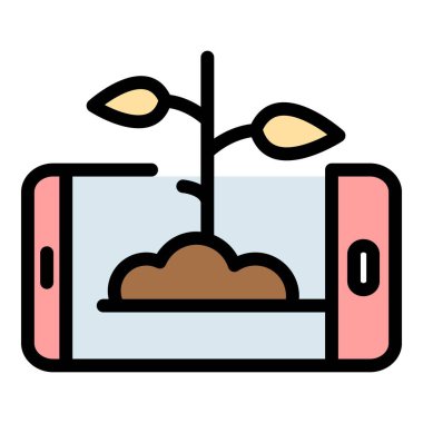 Bitki akıllı telefon simgesi renk ana hatları vektörünü büyüt