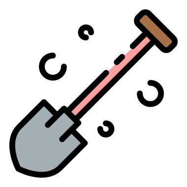 Çiftlik küreği simgesi renk ana hatları vektörü