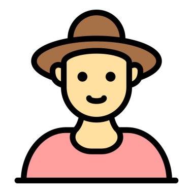 Gülümseyen çiftçi yüzü simgesi renk ana hatları vektörü