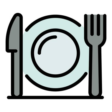 Restoran yemekleri simgesi renk ana hatları vektörü
